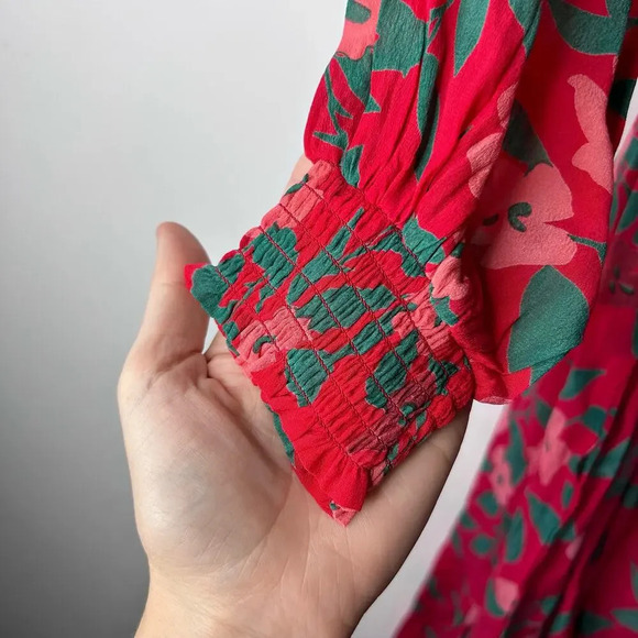 Olivia James The Label Tiered Dress Tie Waist Women’s‎ XS V-Neck Red Romantic - Picture 5 of 9